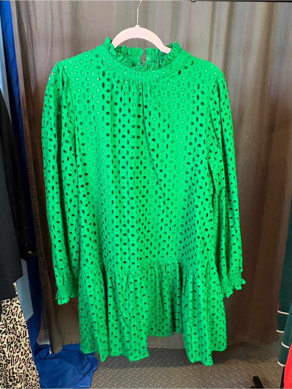 JODIFL Emerald Eyelet Ruffle-Neck Tunic
